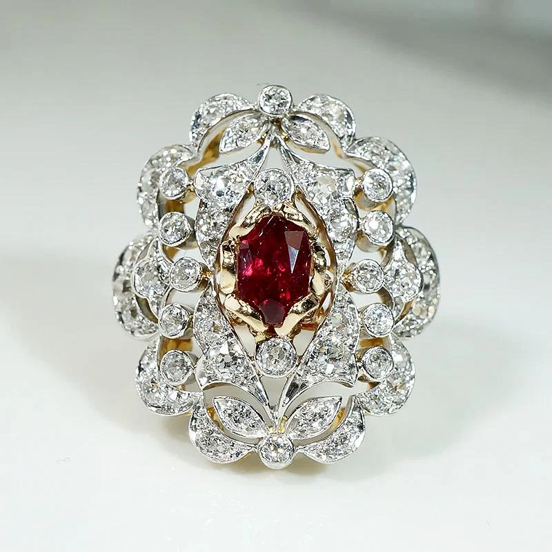 white gold engagement rings -Breathtaking Belle Époque Ruby & Diamond Statement Ring