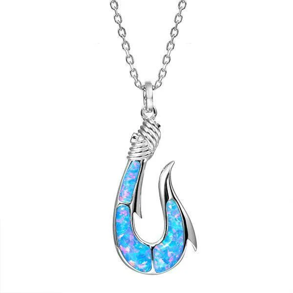 classic diamond necklaces for women -Sterling Silver Opal Maui Fish Hook Pendant Necklace by Alamea