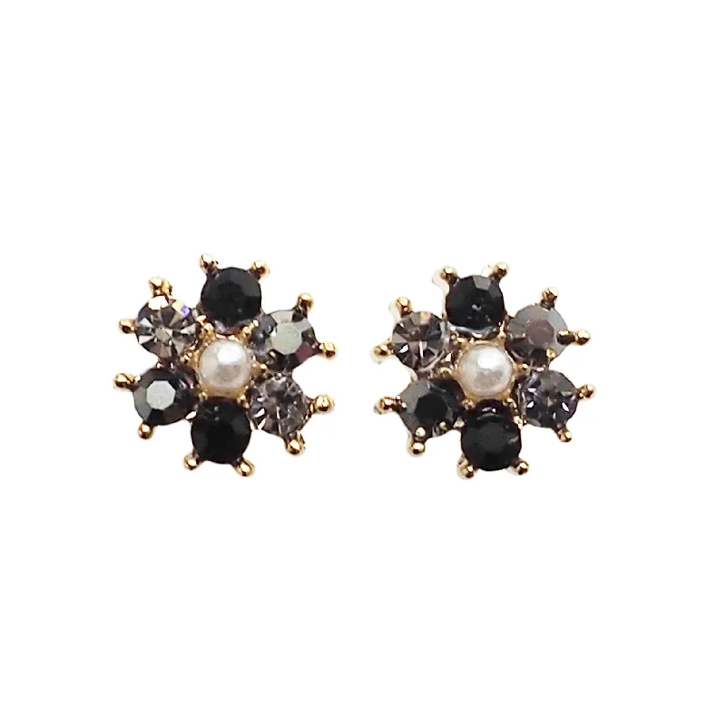 radiant earrings for women -Flower Rhinestone Invisible Clip On Stud Earrings ( Black )