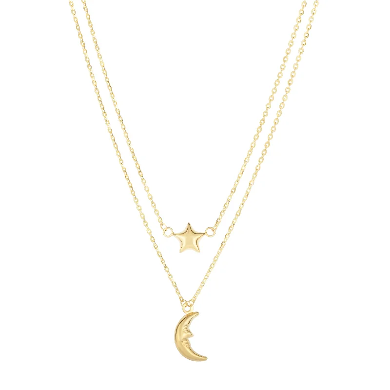 unique chain necklaces for women -14K Gold Polished Moon & Star Multi-Strand Necklace