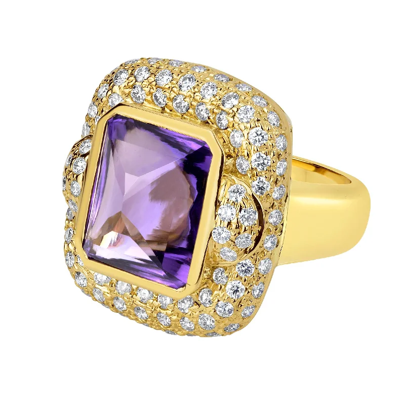 radiant-cut rings for women -Ring - Amethyst And Diamond