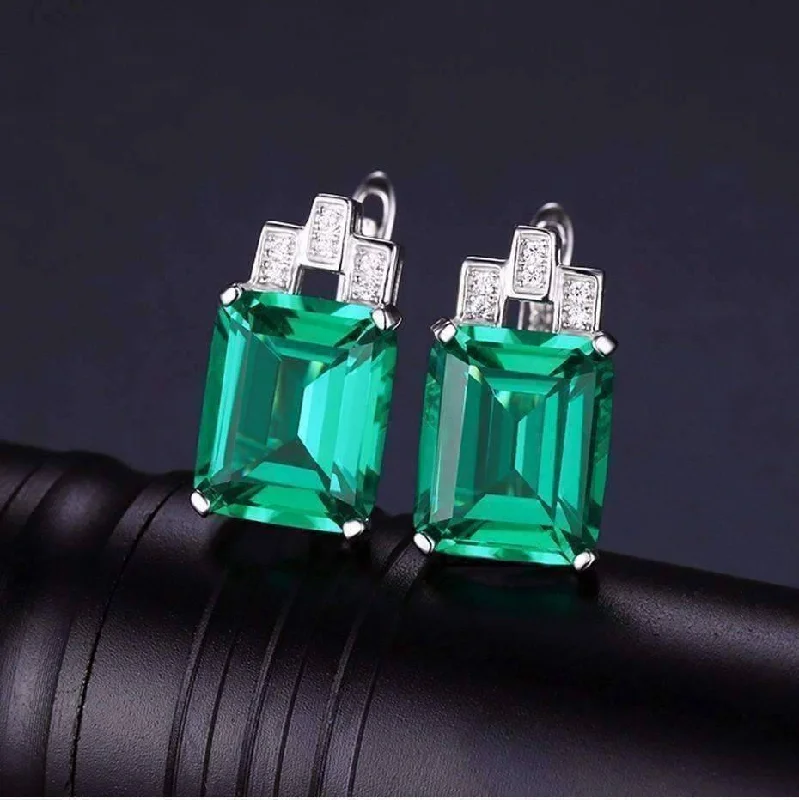 statement earrings for women -Heritage 8CT Emerald Cut Simulated Russian Emerald IOBI Precious Gems 925 Sterling Silver Earrings