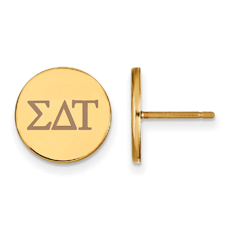 silver stud earrings for women -14K Plated Silver Sigma Delta Tau Enamel Greek Letters Post Earrings