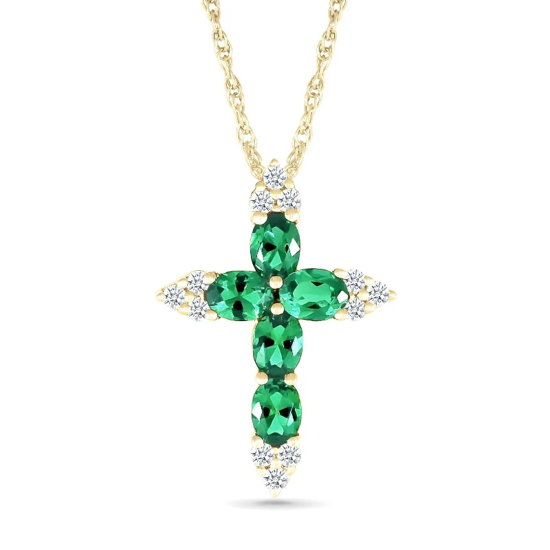 wedding necklaces for women -Emerald and White Sapphire Cross Pendant