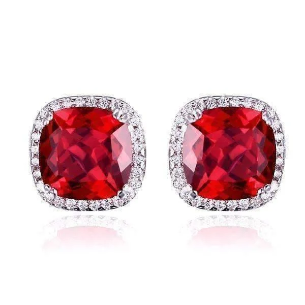 unique earrings for women -Passion Rubellite Cushion Cut 6.6CTW IOBI Precious Gems Halo Earrings