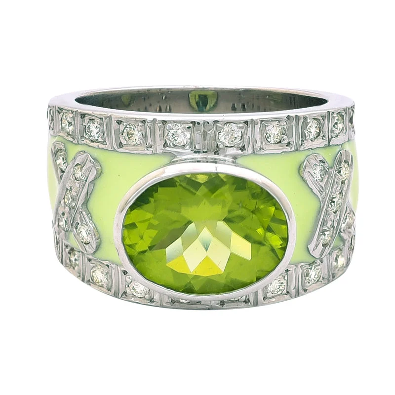 vintage diamond rings -Ring- Peridot and Diamond (Enamel)