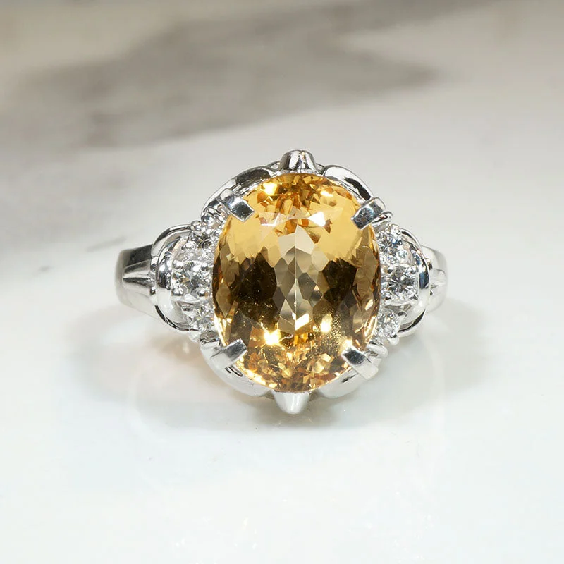 bold rings for women -Glorious Golden Topaz Cocktail Ring with Diamonds