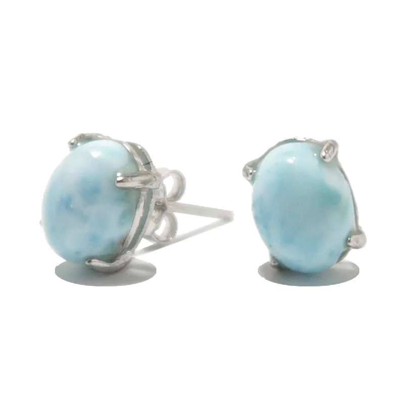 wedding drop earrings for women -Larimar Earrings Caribbean Blue Studs Sterling Silver