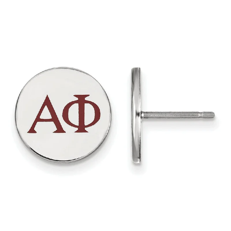 vintage-style earrings for women -Sterling Silver Alpha Phi Enamel Greek Letters Post Earrings