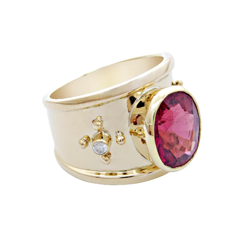 birthstone rings for women -Ring-Rubellite and Diamond