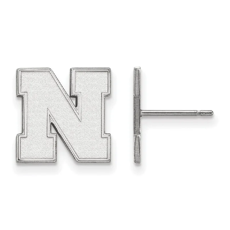 geometric earrings for women -10k White Gold University of Nebraska Small Post Earrings