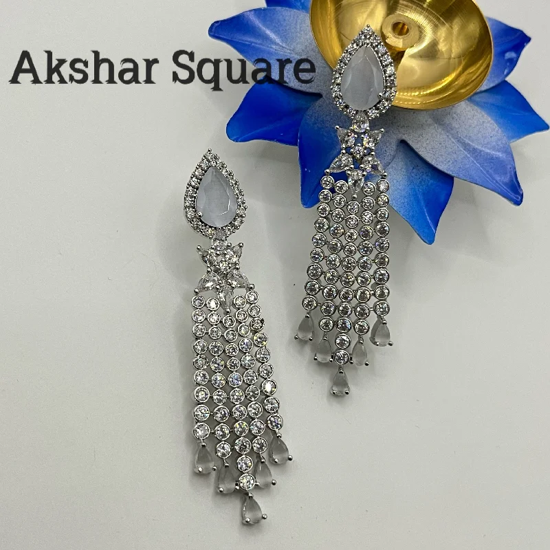 dangling gemstone earrings for women -Rhodium CZ Earrings