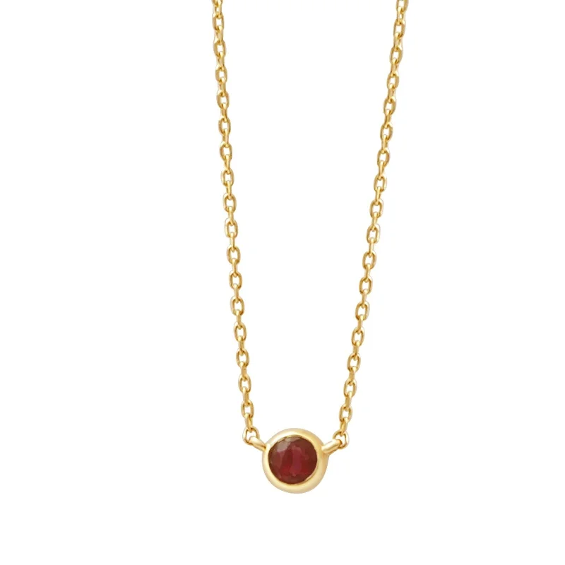 minimalist necklaces for women -Garnet Station Necklace Bezel Set in  Gold