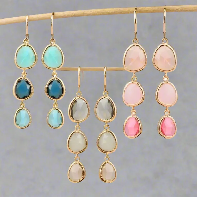 large statement earrings for women -Shades Graduated Tri-Tone Dangling Crystal Lever Back Earrings ~ Five Colors to Choose