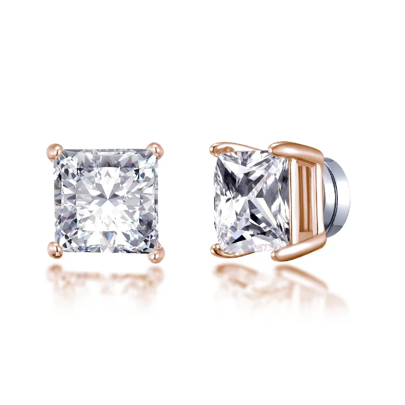 flower earrings for women -Rose Gold Plated Square Magnetic Clip On Stud Earrings Created with Zircondia® Crystals