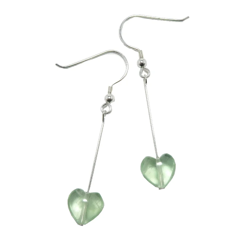 fine gold earrings for women -Fluorite Earrings Crystal Clear Green Heart Sterling Silver