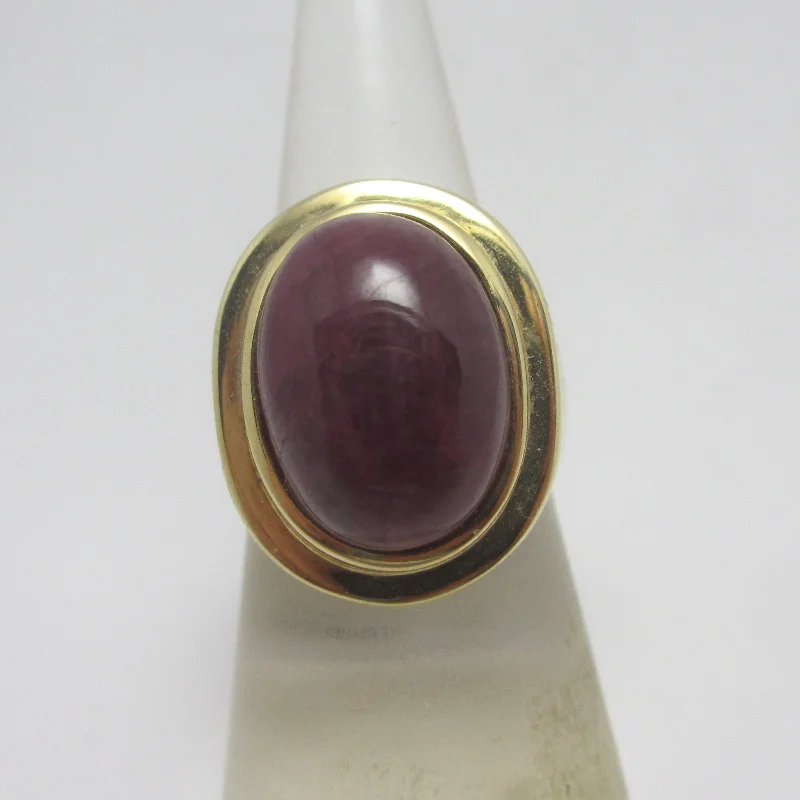 birthstone rings for women -Large Cabochon Ruby Sterling Silver Gilt Ring Vintage c1980