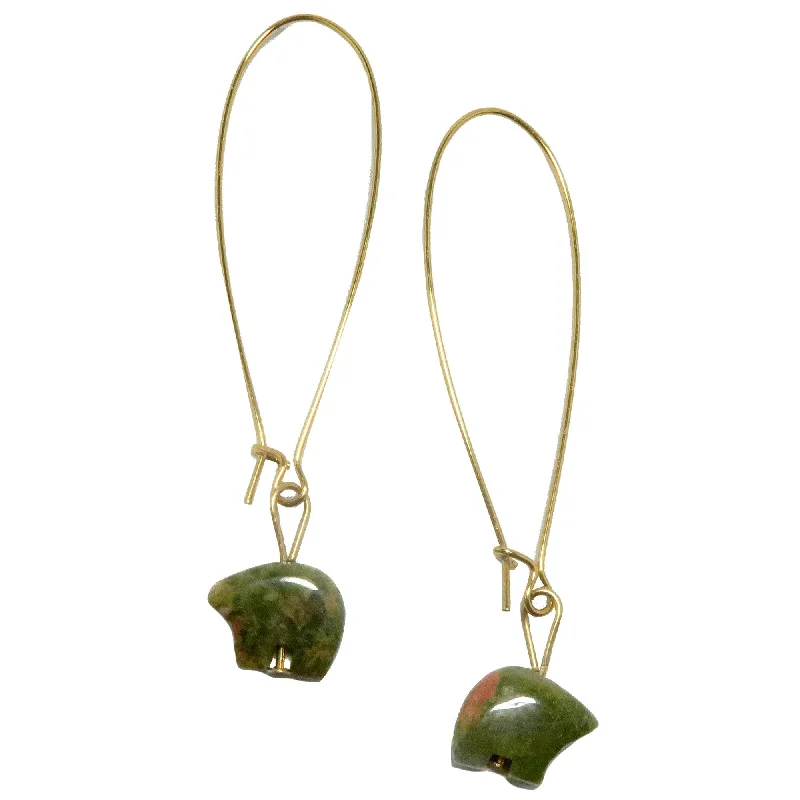 layered drop earrings for women -Unakite Earrings Bear Happiness Crystals Gold