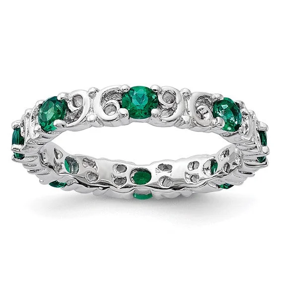 heart-shaped necklaces for women -Sterling Silver Stackable Expressions Created Emerald Filigree Ring