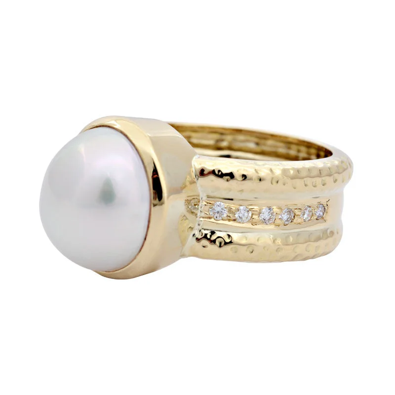 birthstone rings for women -Ring-South Sea Pearl and Diamond