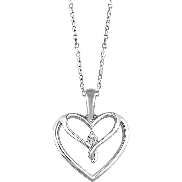 sparkling necklaces for women -Sterling Silver .05 CT Diamond Heart 18" Necklace