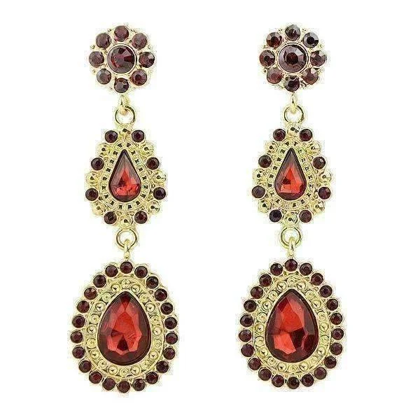 stackable earrings for women -Sophia Garnet Crystal Drop Earrings