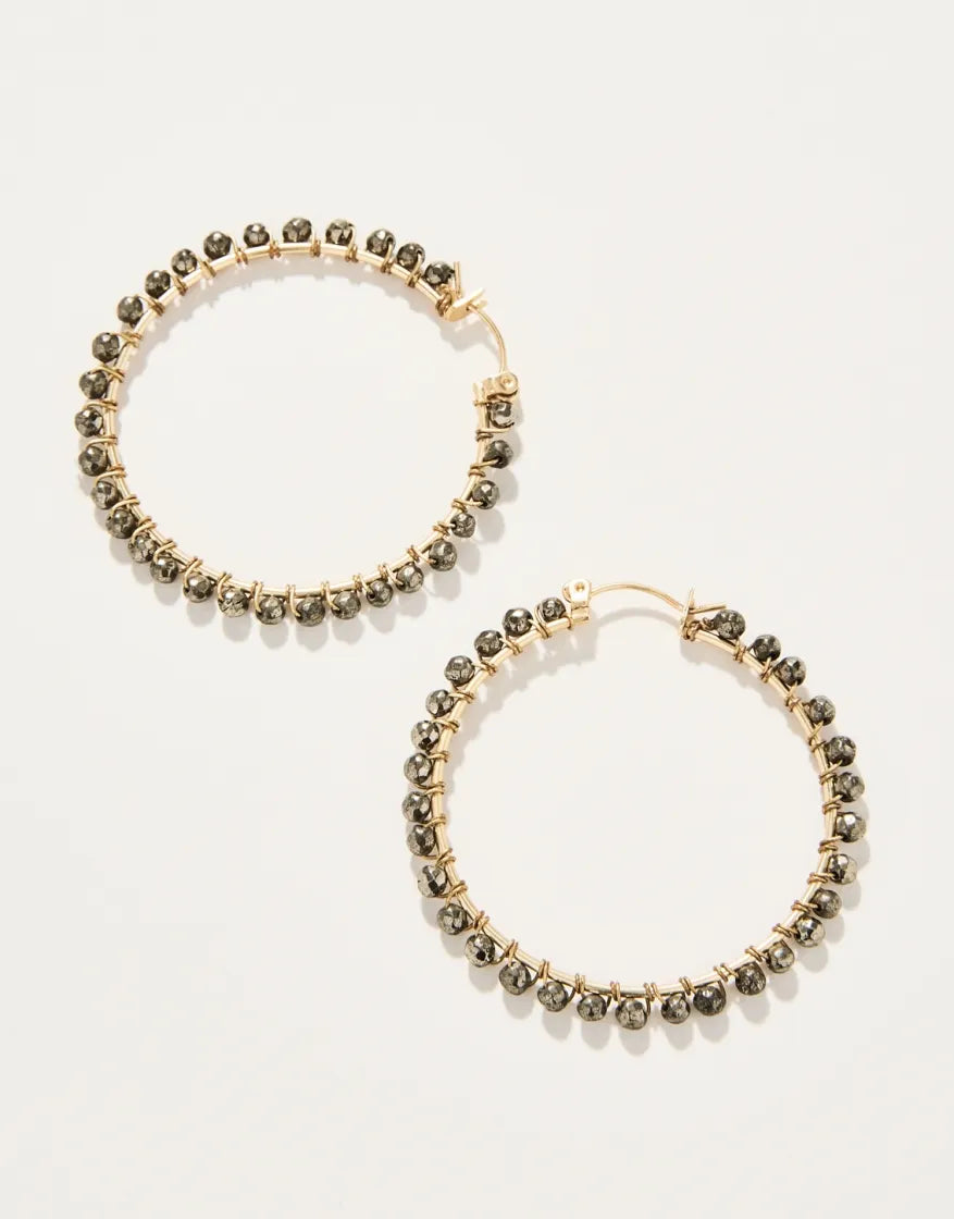 dangling gemstone earrings for women -Ann Beaded Hoop Earrings Pyrite