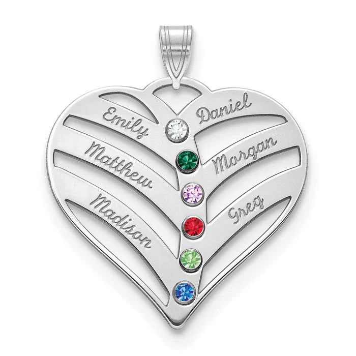 romantic pendant necklaces for women -Sterling Silver 6 Names Mother's Family Birthstone Heart Pendant