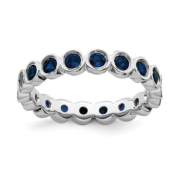 boho style necklaces for women -Sterling Silver Stackable Expressions Bezel Set Blue Sapphire Eternity Ring