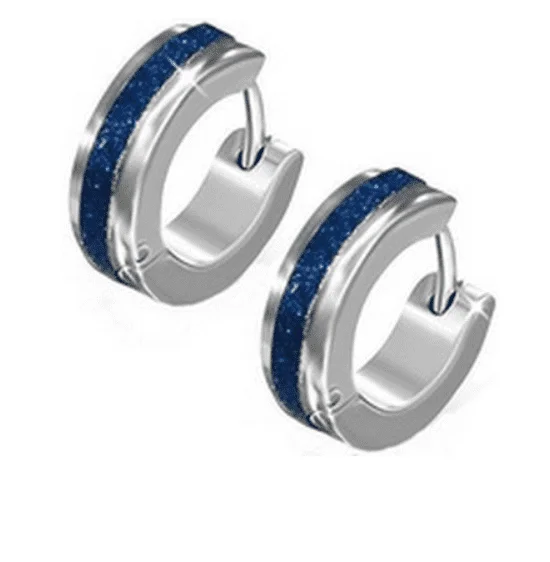 dangling gemstone earrings for women -Blue Frosted Huggie Hoop Stainless Steel Earrings - For Men or Women