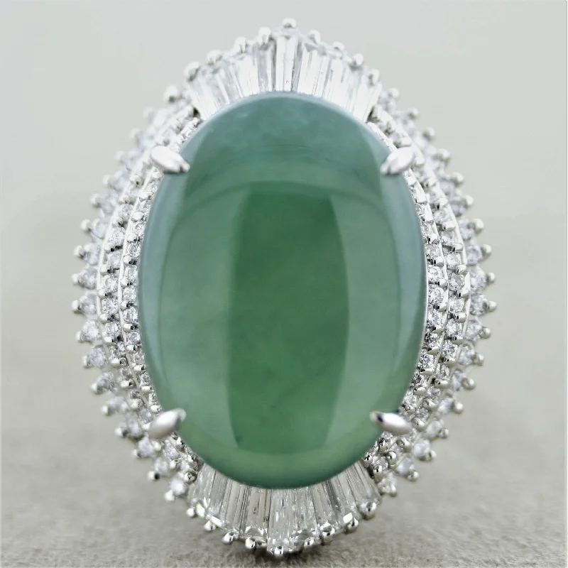 timeless engagement rings -Massive Jadeite Jade Diamond Platinum Cocktail Ring