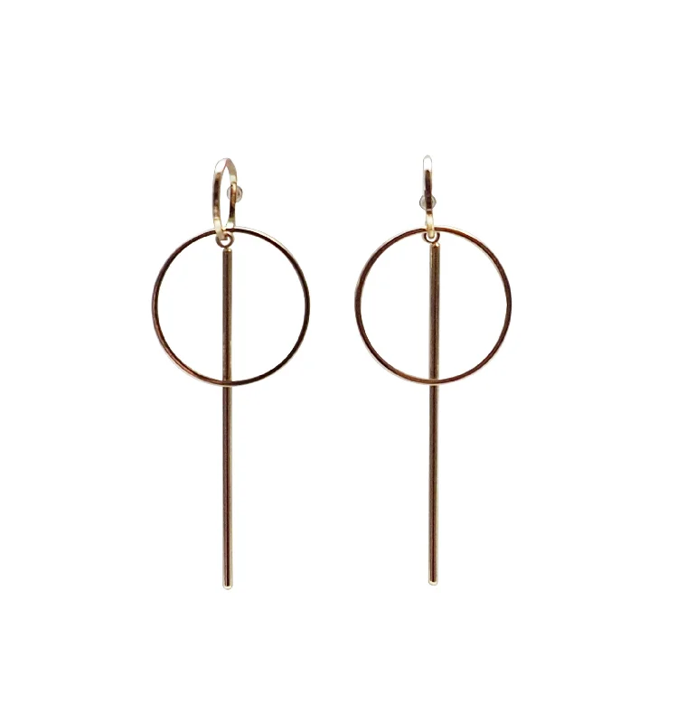 teardrop earrings for women -Double hoop with bar invisible clip on stud earrings ( Gold tone )