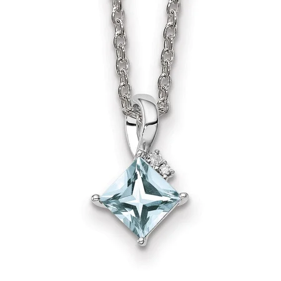 boho style necklaces for women -Sterling Silver Princess Square Gemstone & Diamond Pendant Necklaces