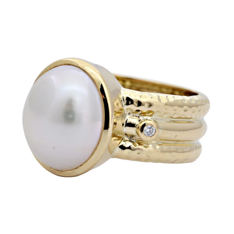 custom engagement rings for women -Ring-South Sea Pearl and Diamond