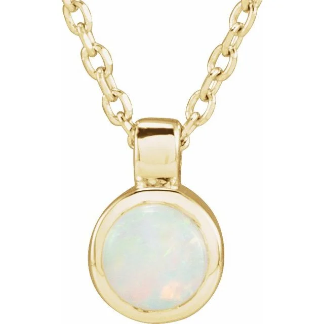 vintage-inspired necklaces for women -14K White or Yellow Gold Natural White Opal Bezel-Set 16-18" Necklace