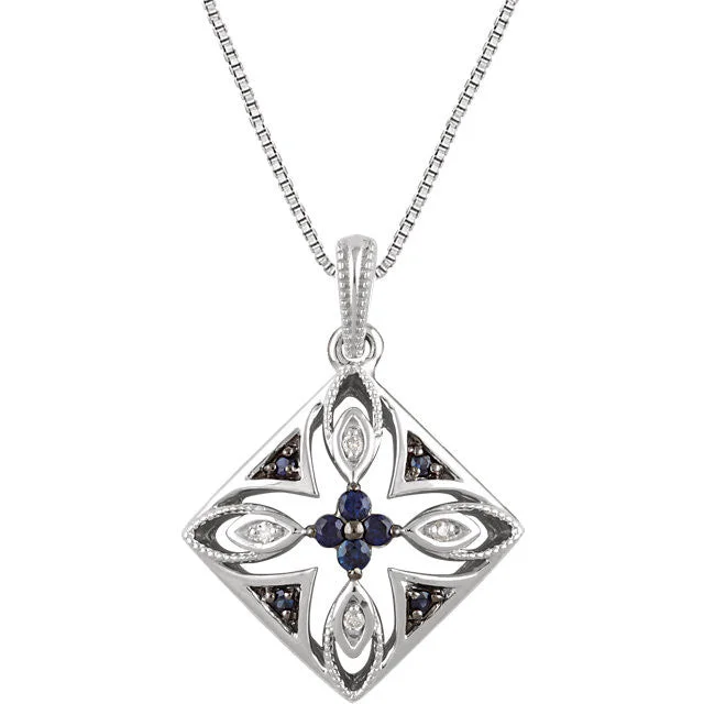 crystal pendant necklaces for women -Sterling Silver Blue Sapphire & .025 CTW Diamond 18" Necklace