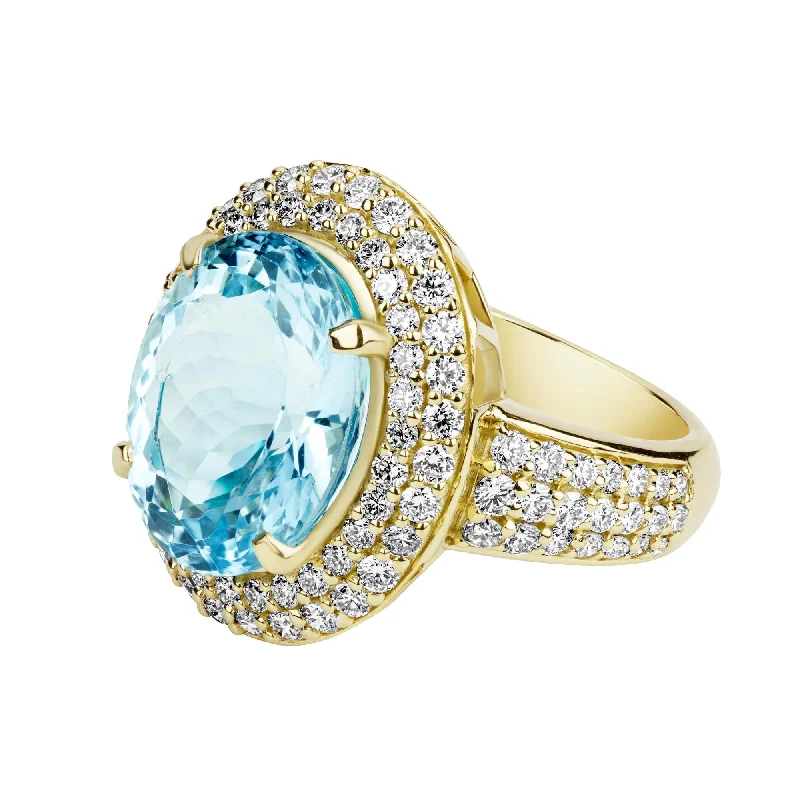 birthstone wedding rings for women -Ring - Aquamarine And Diamond