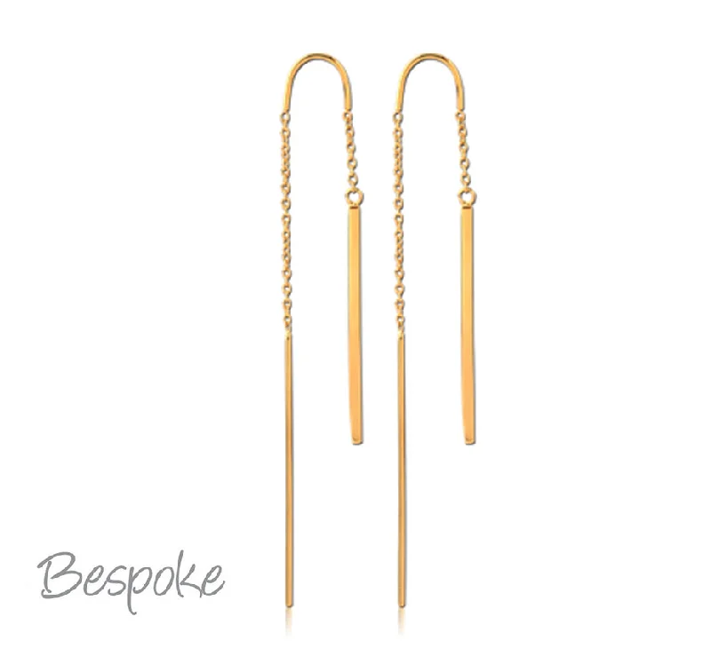 radiant-cut rings for women -Bespoke Gold PVD Hanging Bar Earing Pair