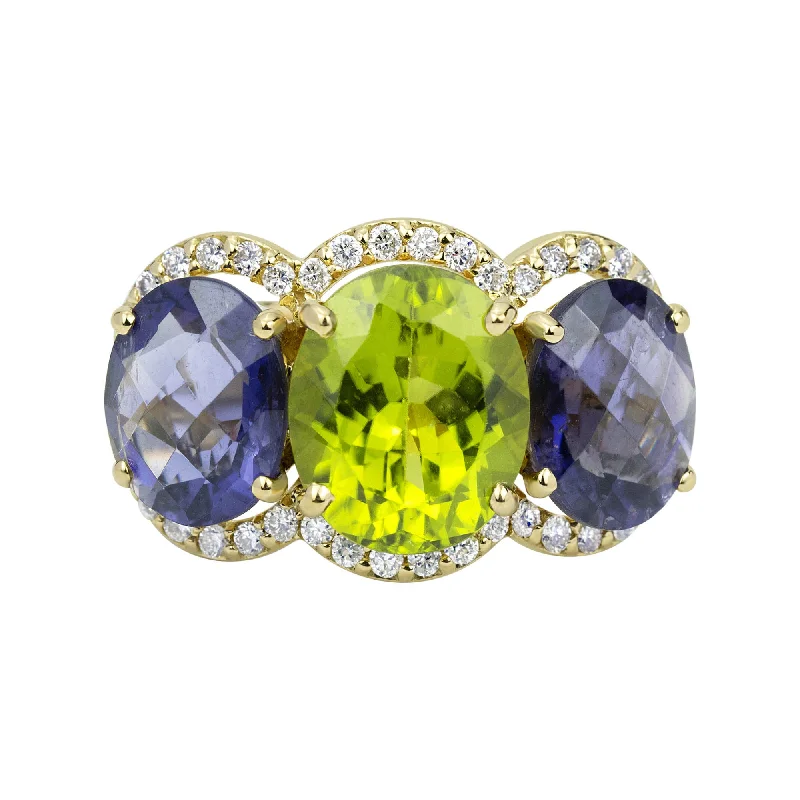 custom gemstone rings -Ring - Peridot, Iolite And Diamond