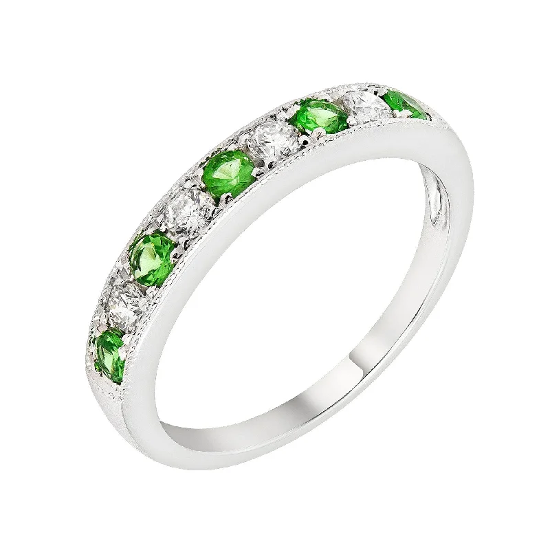 bridesmaid necklaces for women -14k White Gold Emerald & Diamond Wedding Band