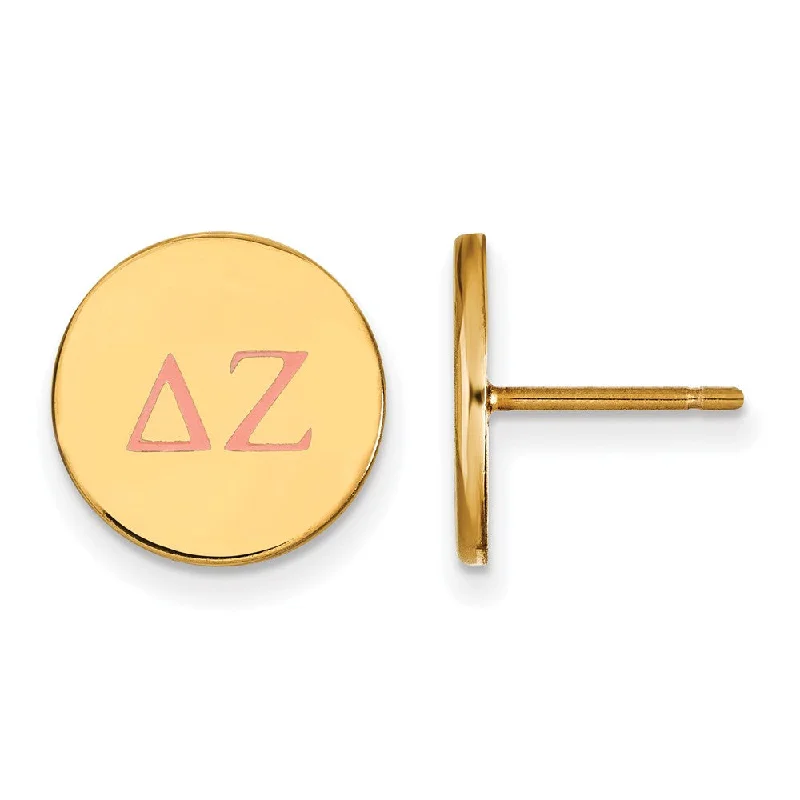 gemstone stud earrings for women -14K Plated Silver Delta Zeta Pink Enamel Greek Letters Post Earrings