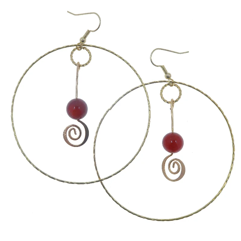 gemstone stud earrings for women -Carnelian Earrings Enchanting Trance Hoops Red Gold