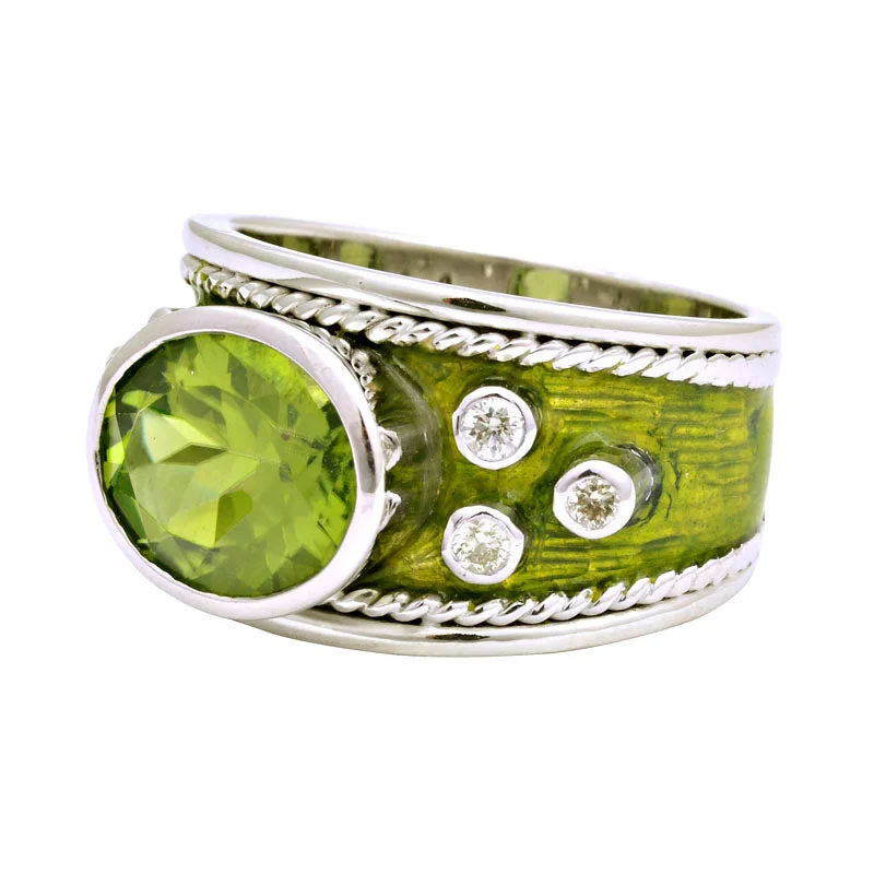 fashion rings for women -Ring-Peridot and Diamond (Enamel)