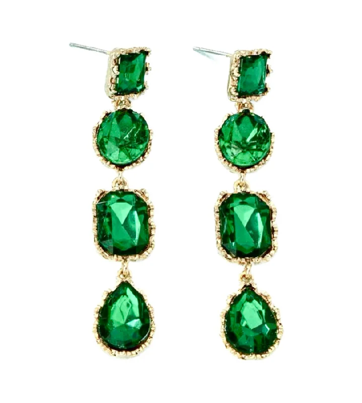 designer earrings for women -Emerald Green Diamanté Drop Earrings