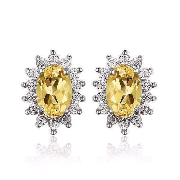 statement earrings for women -Spanish Gold Halo 1CTW Genuine Citrine IOBI Precious Gems Earrings