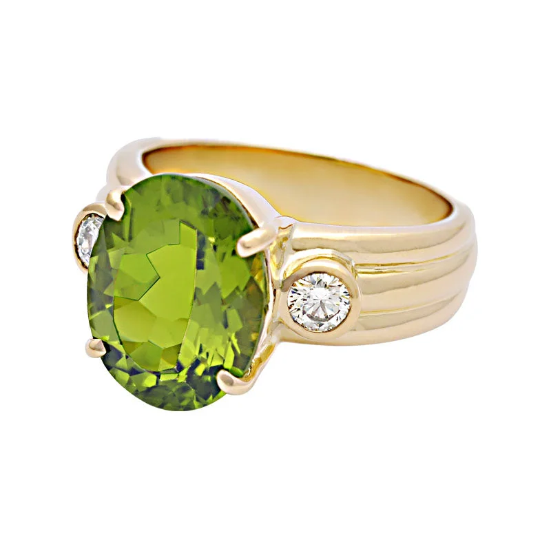 platinum rings for women -Ring-Peridot and Diamond