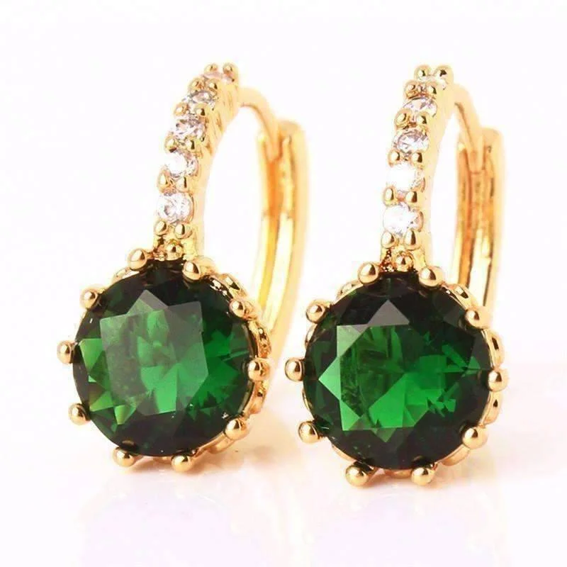 heart-shaped earrings for women -Amazon Green CZ Solitaire White Or Yellow Gold Hoop Earrings