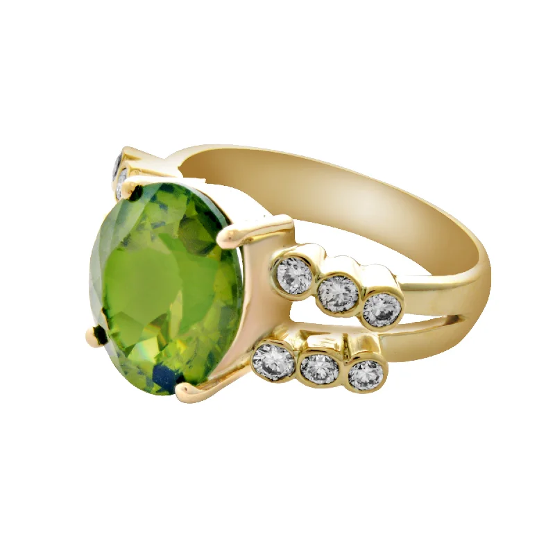 emerald rings for women -Ring-Peridot and Diamond