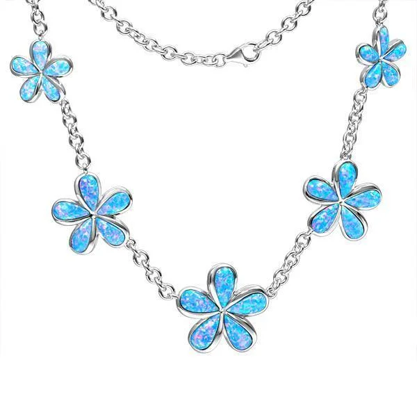 sparkling necklaces for women -Sterling Silver Opal Plumeria Charm Necklace by Alamea