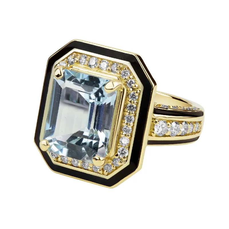 trendy rings for women -Ring - Aquamarine And Diamond